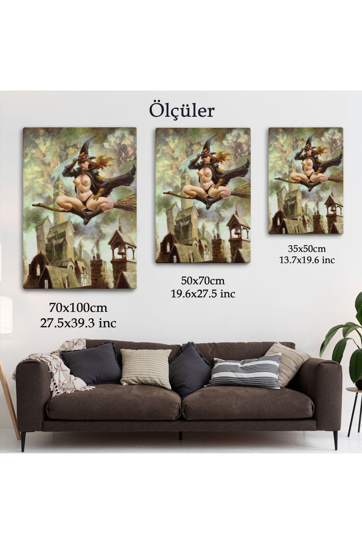 Çıplak Cadı Süpürgeye Biniyor, Cadılar Bayramı Gotik Sanatı, Kanvas Tablo-5288