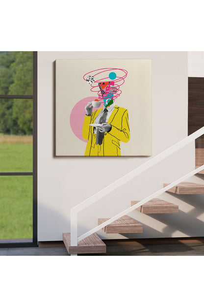 Çizgi Roman Kahramanı Kahvesini Yudumluyor Pop Art Kanvas Tablo-5066