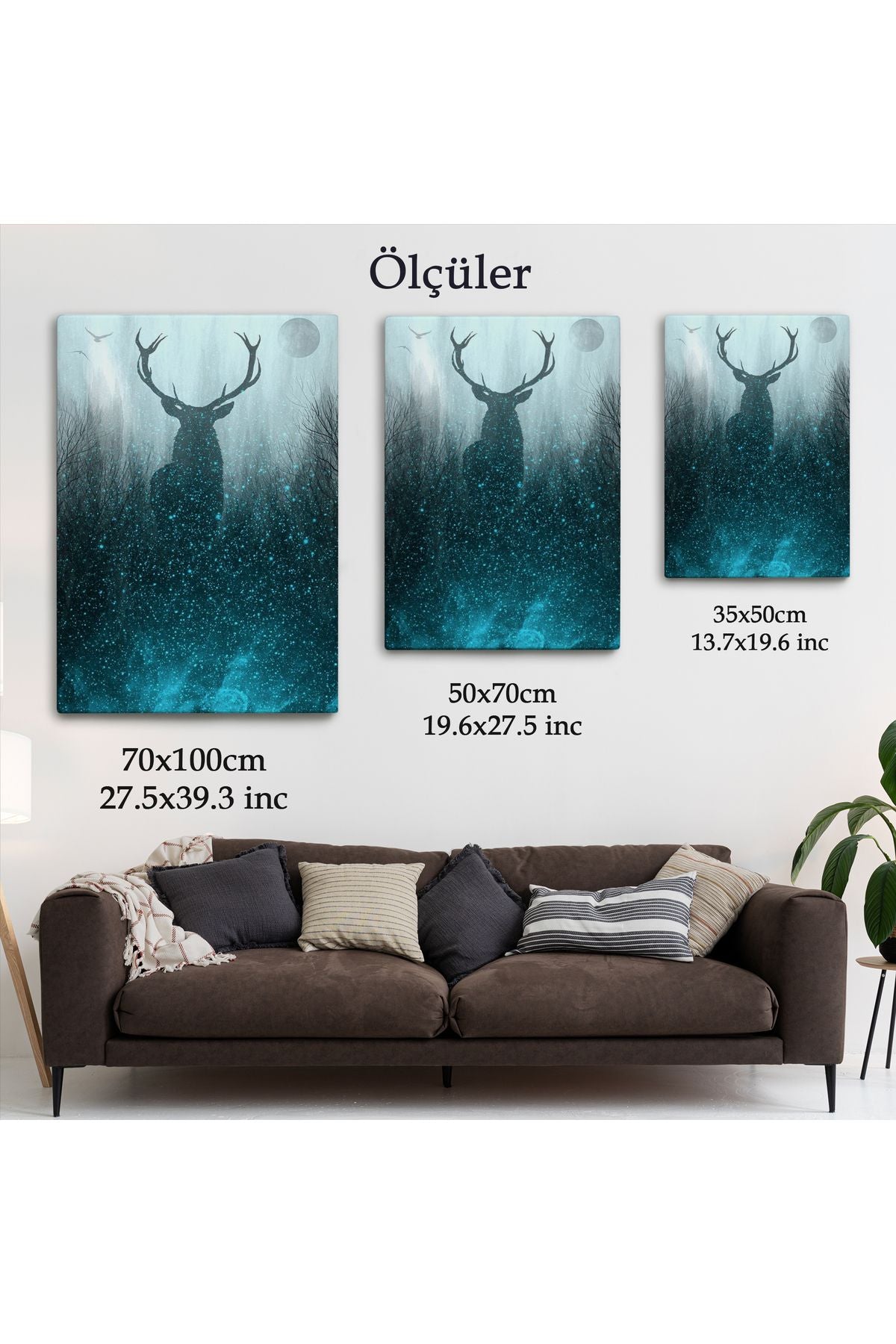 Geyiğin Gece Ormandaki Silüeti Duvar Tablosu-6369