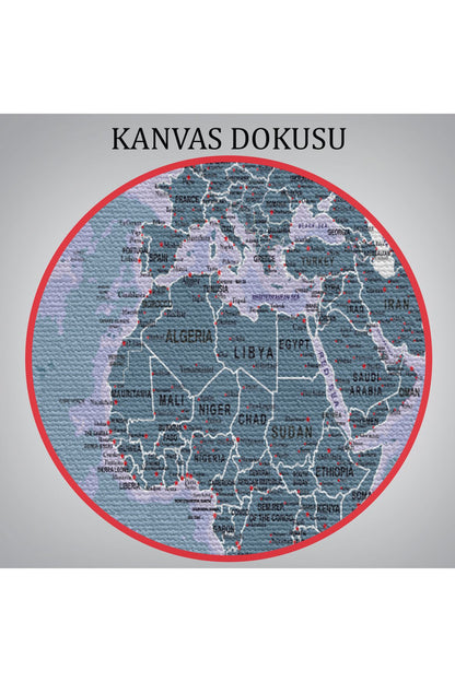 Dünya Haritası Son Derece Ayrıntılı Eğitici Okyanuslu Dekoratif Kanvas Tablo 2513