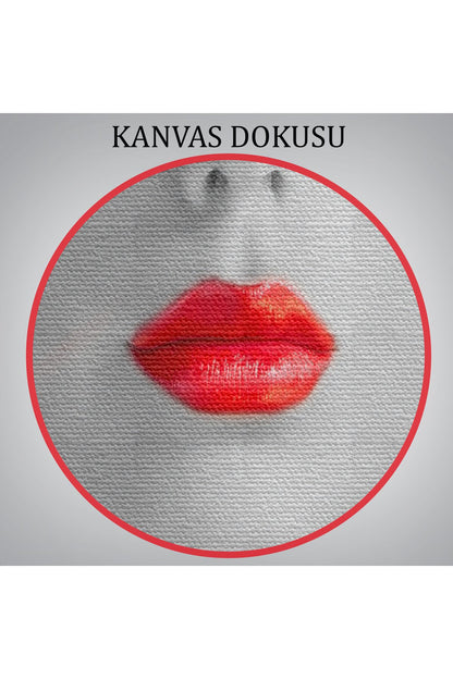 Kırmızı Rujlu ve Kırmızı Şapkalı Zarif Genç Kadın Kanvas Tablosu-4974