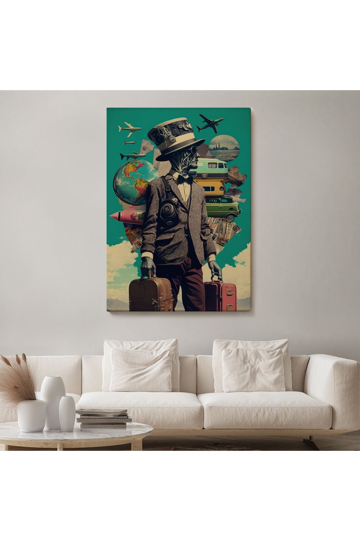 Takım Elbiseli Seyahat Eden Adam Vintage Kanvas Tablo-6323