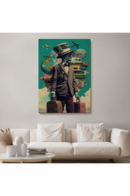 Takım Elbiseli Seyahat Eden Adam Vintage Kanvas Tablo-6323