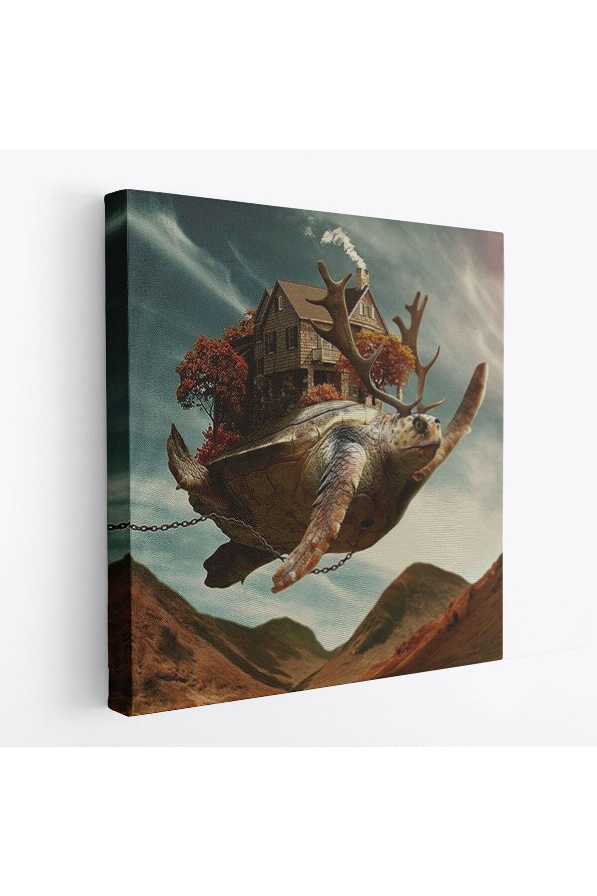 Evini Sırtında Taşıyan Uçan Kaplunbağa Sürreal Tablo-5868