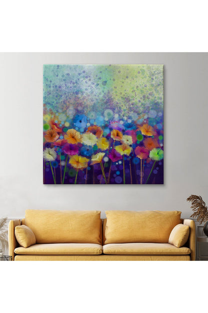 Soyut Çiçekler Suluboya Görünüm Dekoratif Kanvas Duvar Tablosu-5830