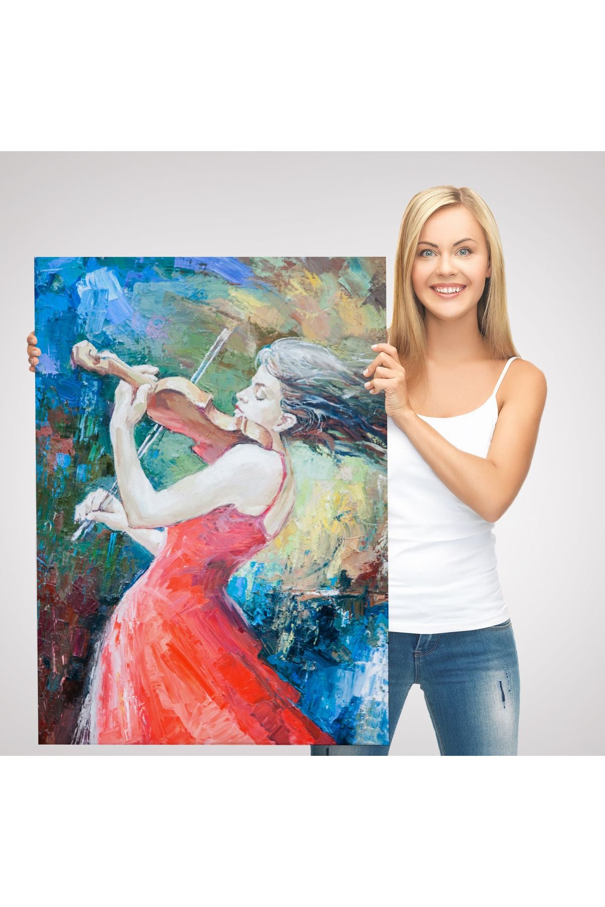 Keman Çalan Müzisyen Kadın Tablosu-5922