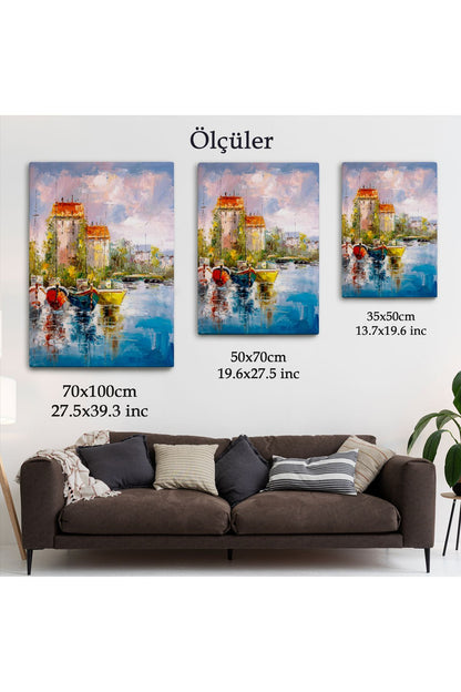 Liman Manzarası Yağlıboya Görünüm Dekoratif Kanvas Duvar Tablosu -5981