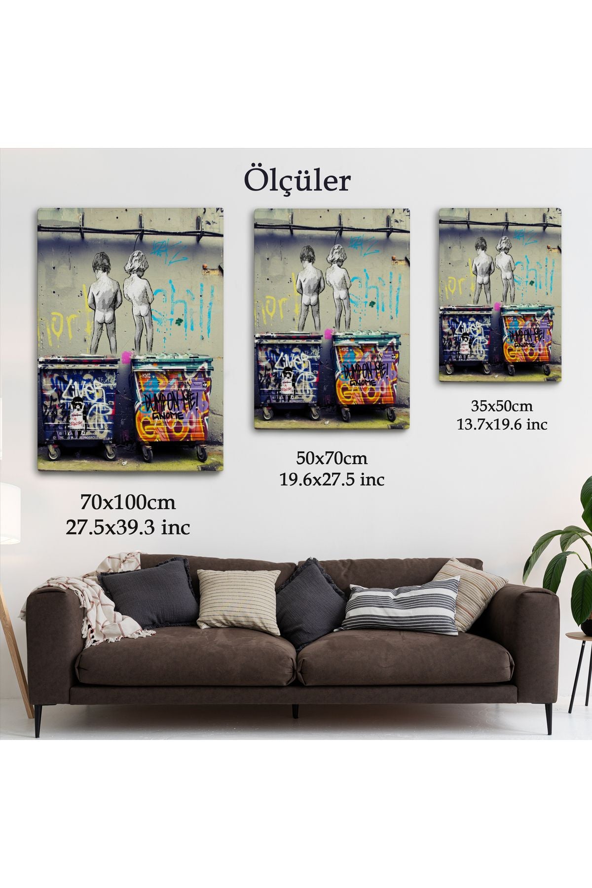 Bansky Çöp Kutusuna İşeyen Çocuklar Kanvas Tablosu / Hayat Kısa-5115