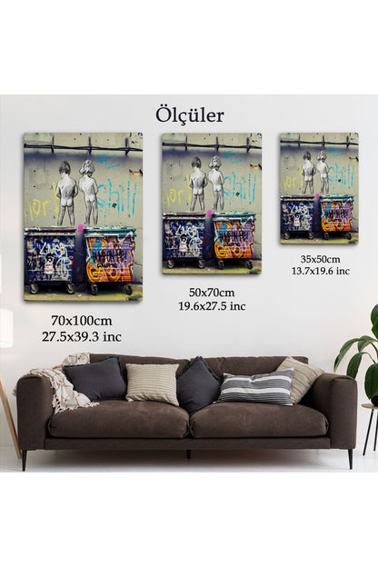 Bansky Çöp Kutusuna İşeyen Çocuklar Kanvas Tablosu / Hayat Kısa-5115