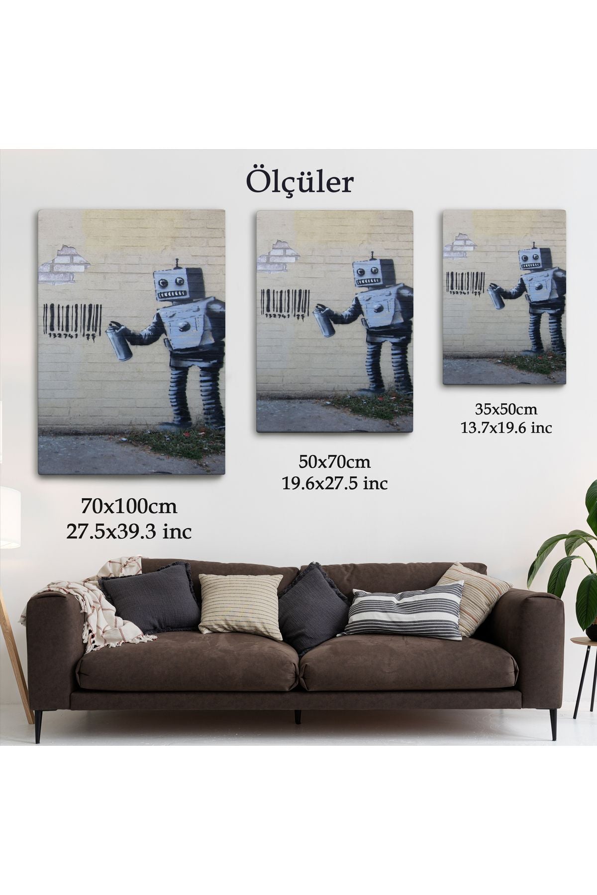 Banksy Graffiti Yapan Robot Kanvas Tablo-4966
