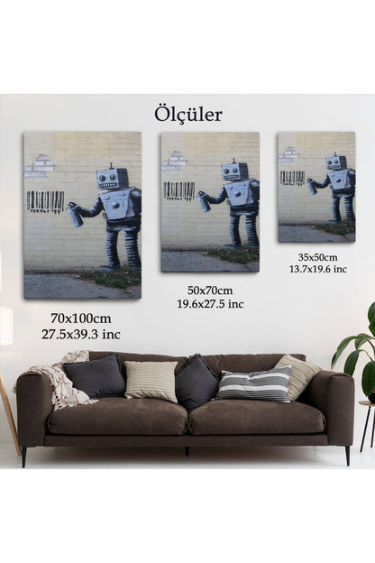 Banksy Graffiti Yapan Robot Kanvas Tablo-4966