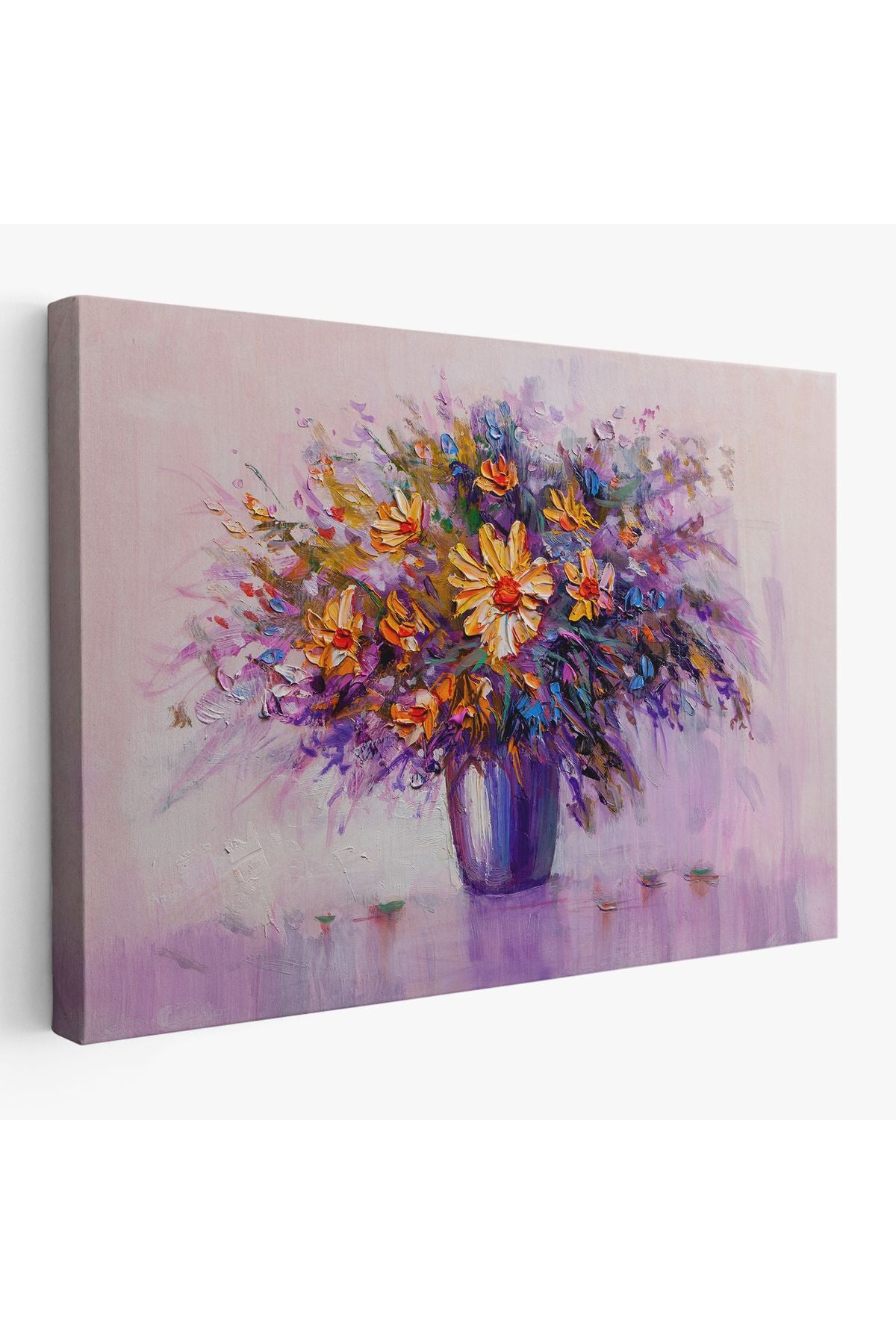 Yağlıboya Görünümlü Vazo İçerisindeki Renkli Çiçekler Duvar Tablosu-3635