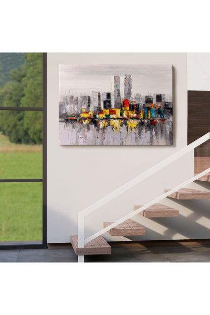 New York Şehir Manzarası Yağlıboya Görünüm Dekoratif Kanvas Duvar Tablosu-3557