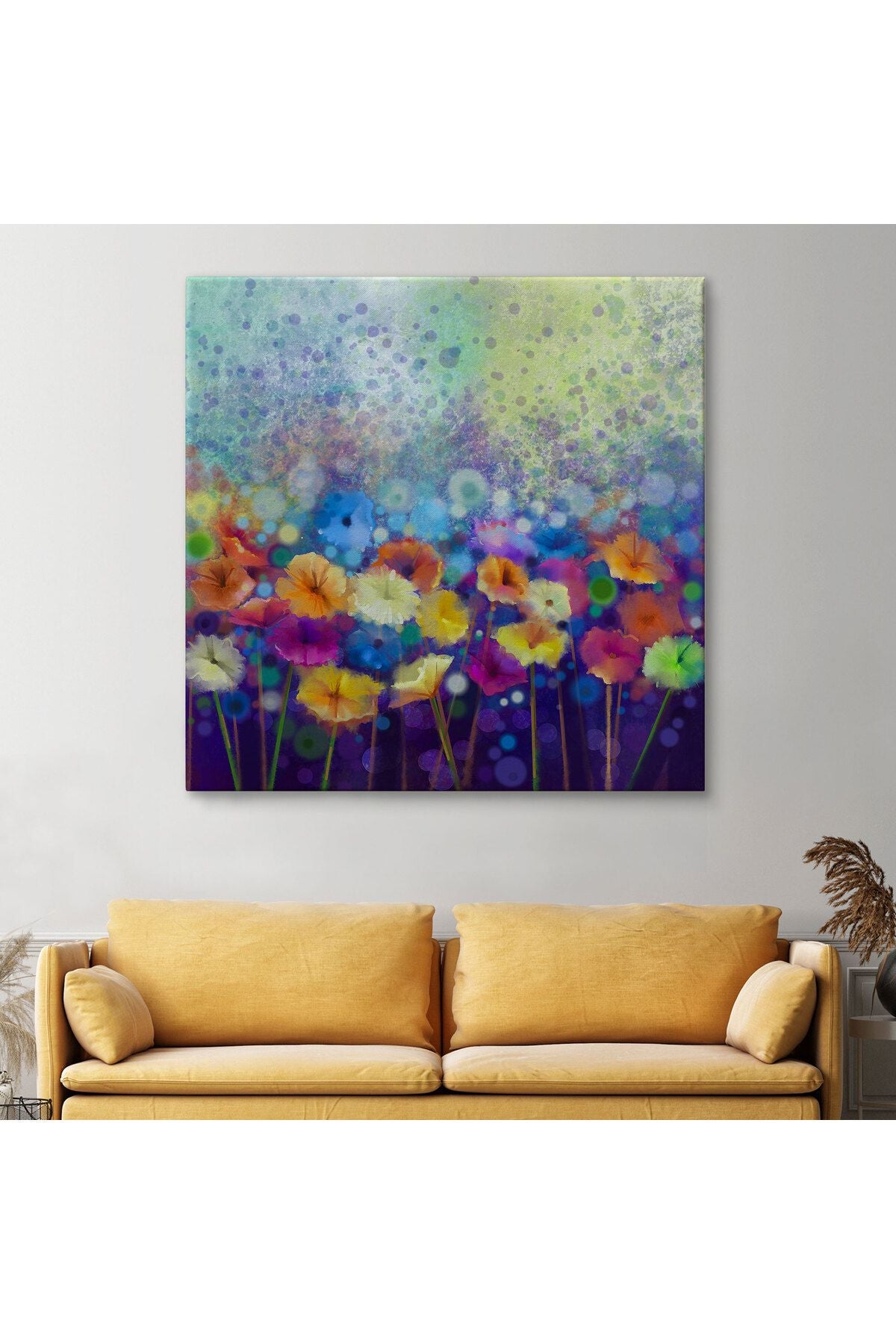 Soyut Çiçekler Suluboya Görünüm Dekoratif Kanvas Duvar Tablosu-5830
