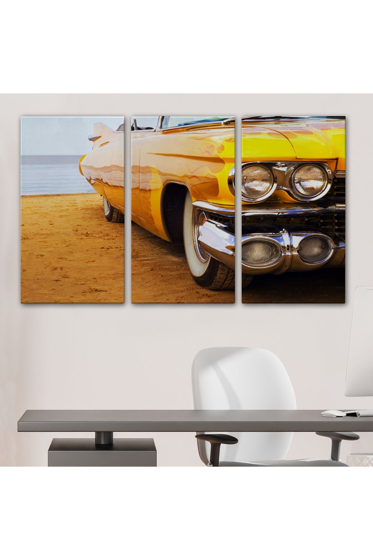 Sarı Klasik Araba Tablosu-6612