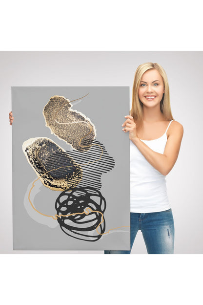 Geometrik Formda Mürekkep ve Alkol Elementli Kanvas Tablo-5180