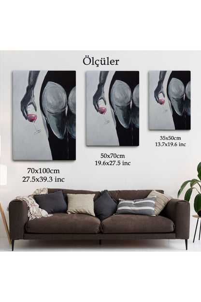 Kızmızı Şarap İçen Sexi Kadın Duvar Tablosu-6219