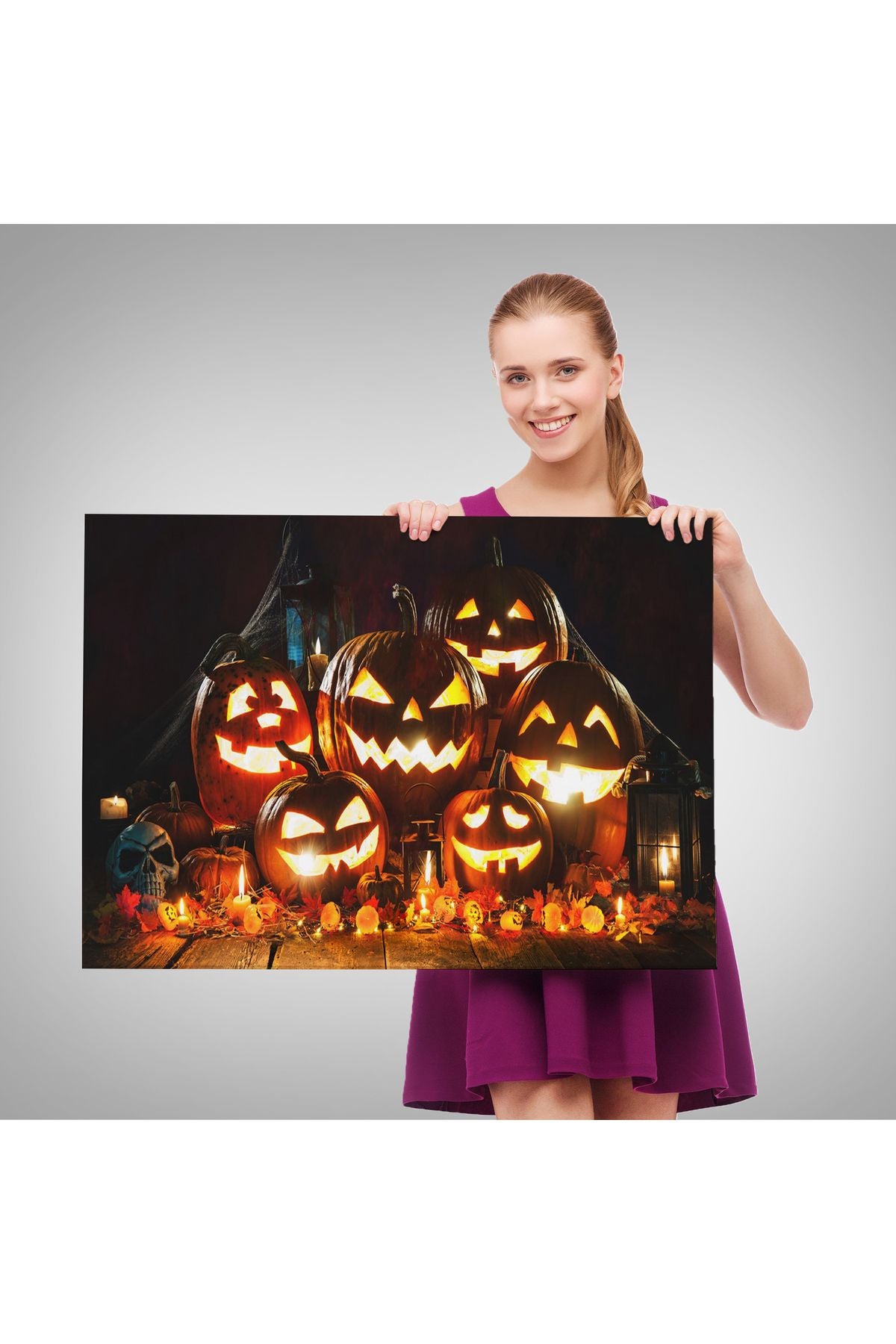 Cadılar Bayramı Korkunç Kabak Kanvas Dekoratif Duvar Tablosu-5203