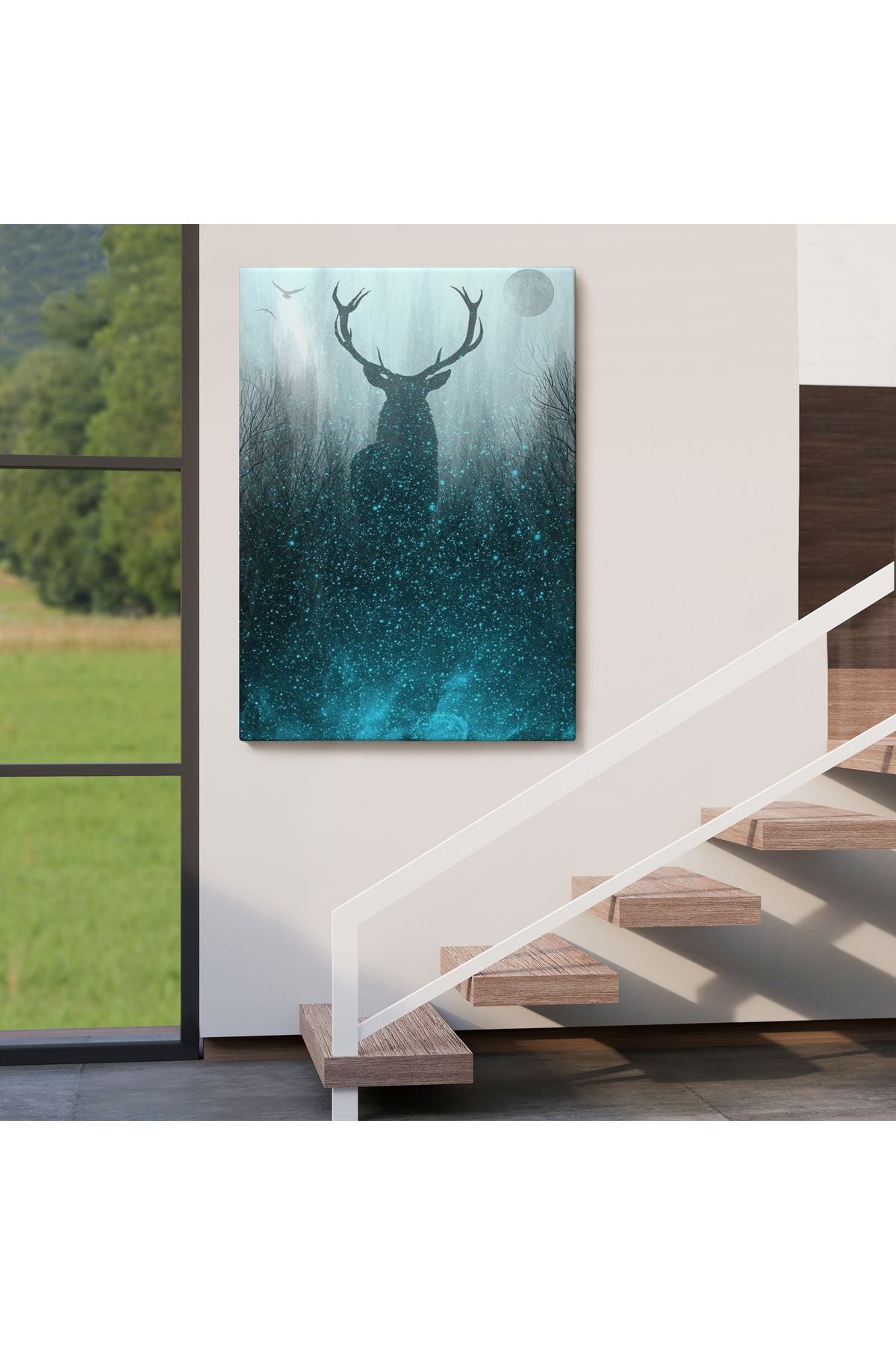 Geyiğin Gece Ormandaki Silüeti Duvar Tablosu-6369