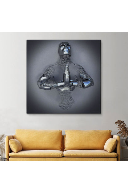 Aşk Sanatı, 3D Gri ve Gümüş Metalik Efektli Kanvas Tablo-5360