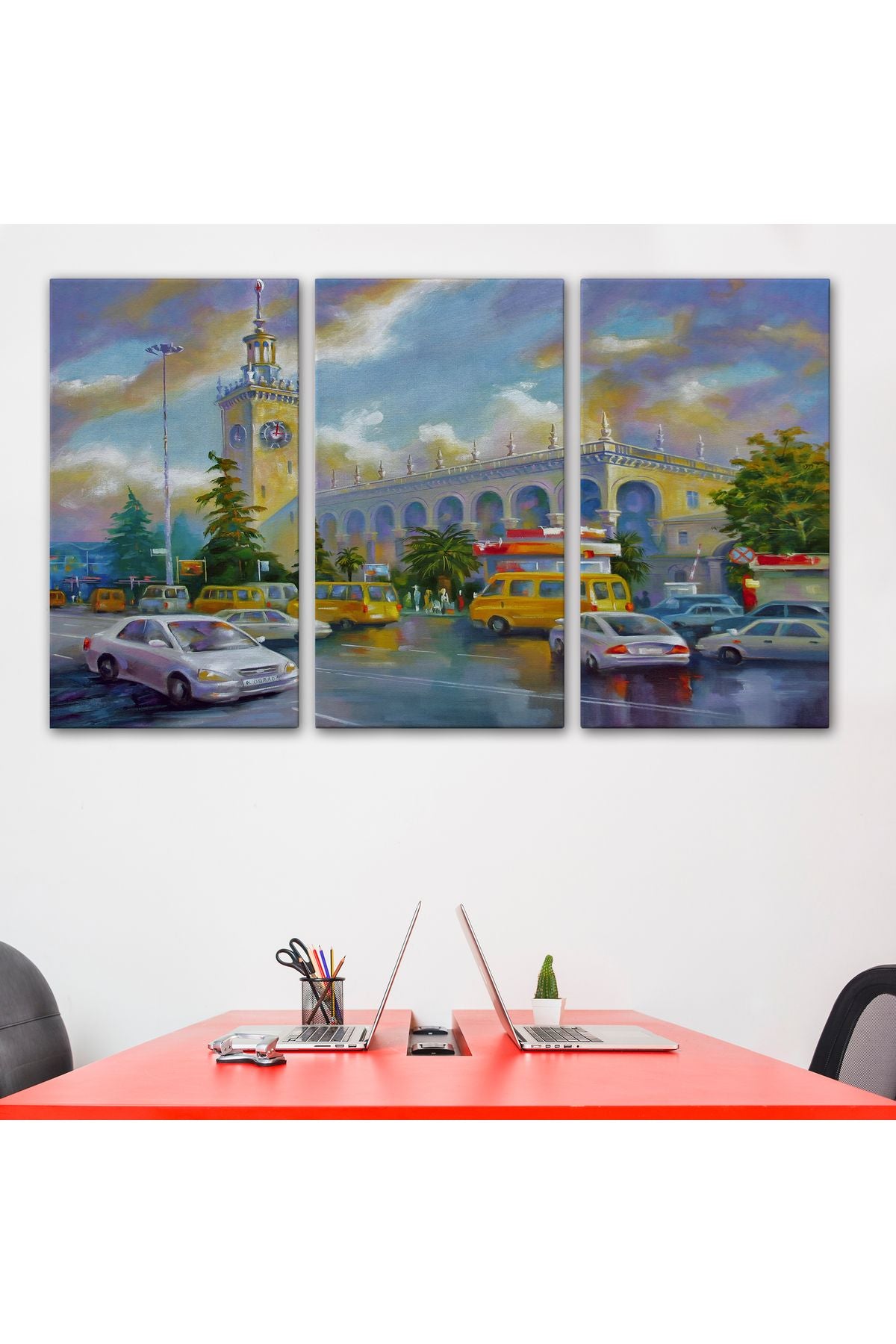 Soçhi Tren İstasyonu Yağlıboya Görünüm Dekoratif Kanvas Duvar Tablosu-3610