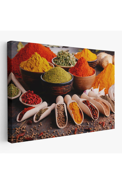 Mutfak Masasın da Baharatlar Dekoratif Kanvas Duvar Tablosu-3518