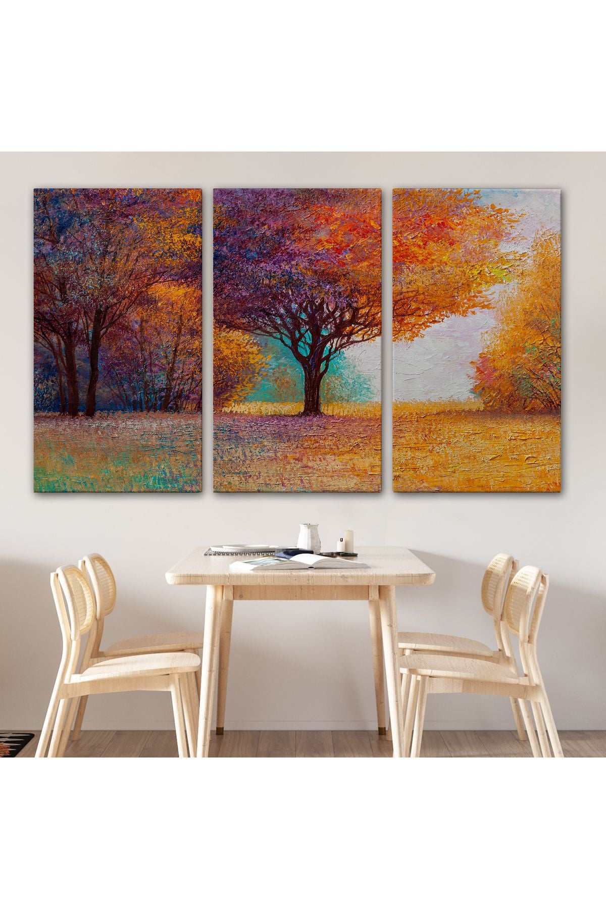 Sonbahar Manzarası Yağlıboya Görünüm Dekoratif Kanvas Duvar Tablosu-3748