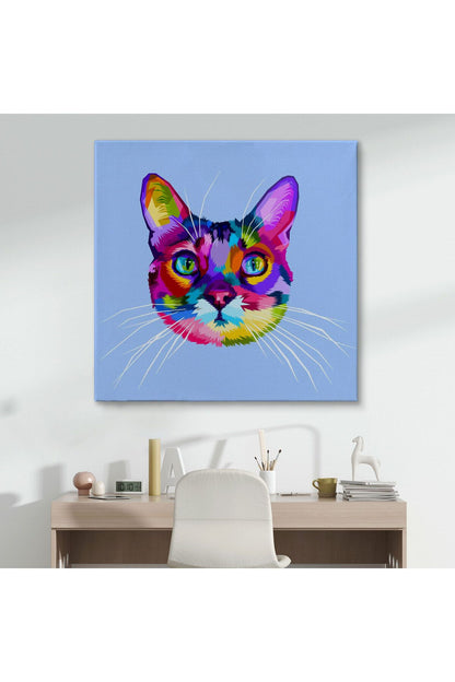 modagos068 Renkli Kedi Kafası Dekoratif Kanvas Tablo-5815