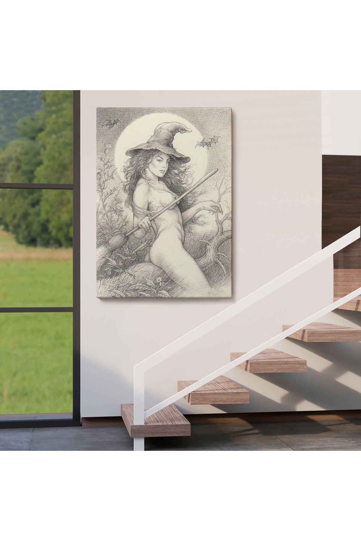 Şabat'a Cadı Uçuşu, Vintage Cadılar Bayramı, Wiccan Tuhaflıkları Kanvas Tablo-5284