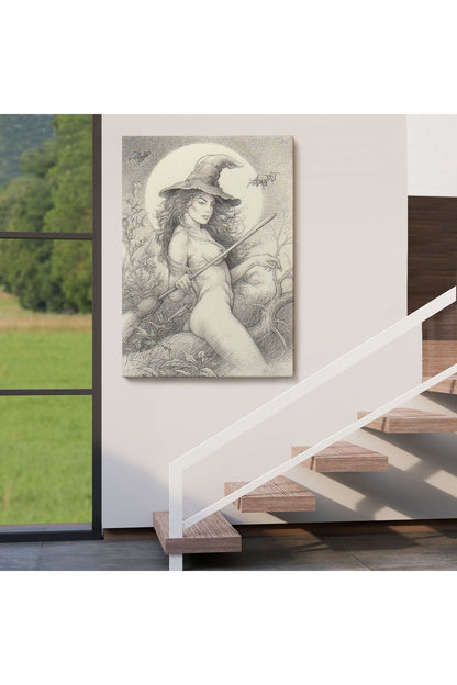 Şabat'a Cadı Uçuşu, Vintage Cadılar Bayramı, Wiccan Tuhaflıkları Kanvas Tablo-5284