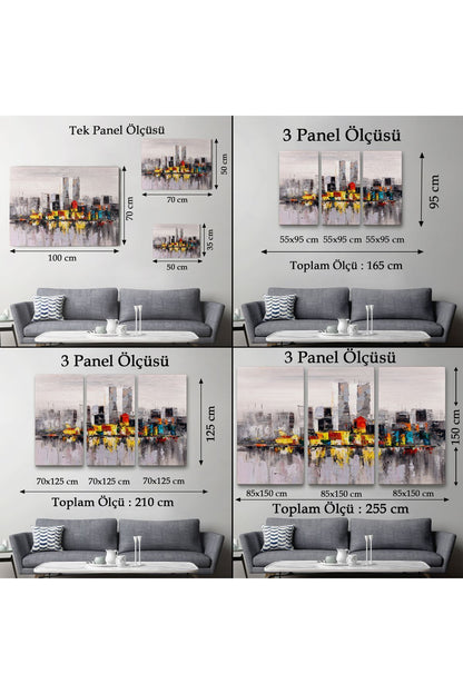 New York Şehir Manzarası Yağlıboya Görünüm Dekoratif Kanvas Duvar Tablosu-3557