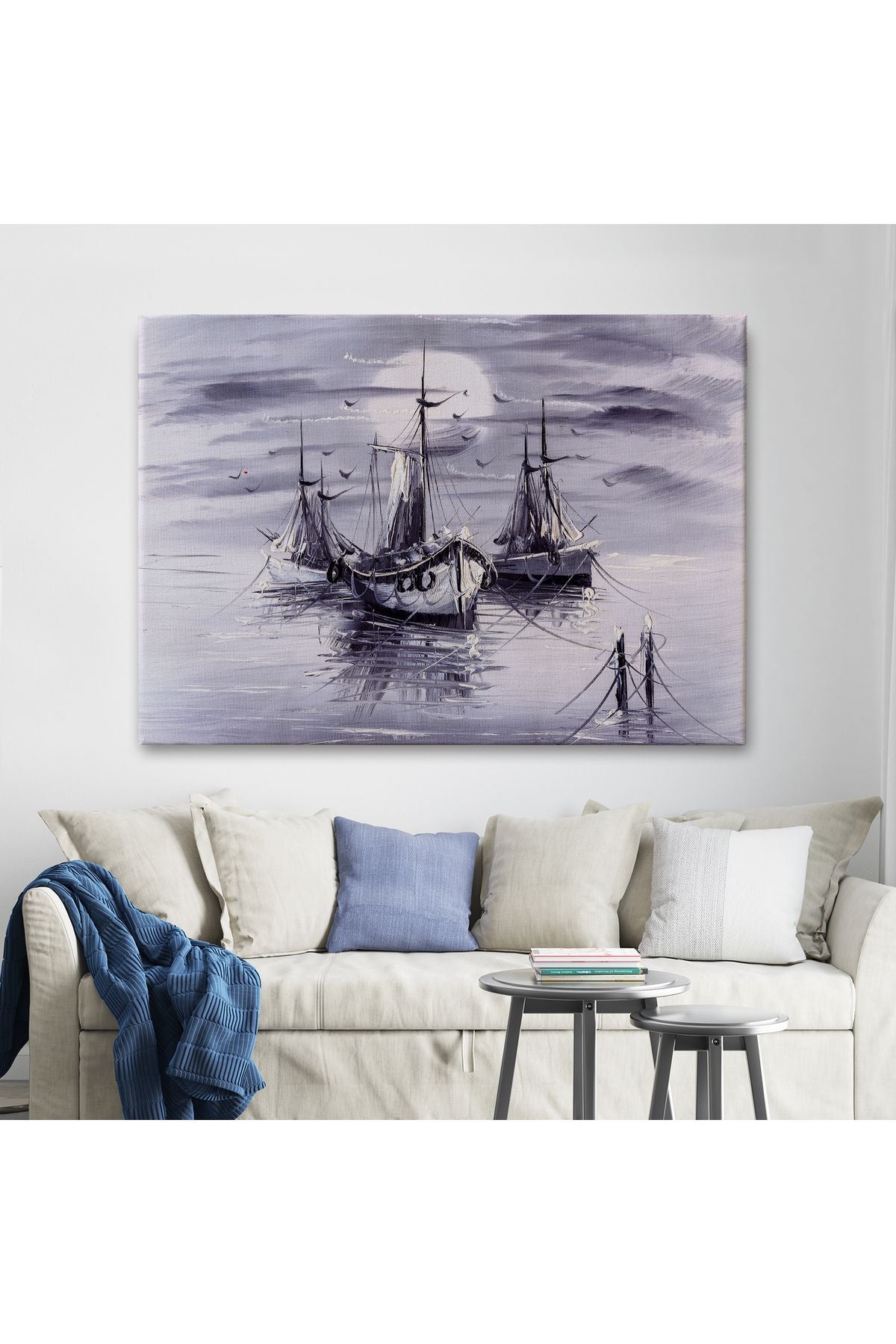 Venedik İtalya Yelkenli Limanı Yağlı Boya Görünümlü Tablo-1200