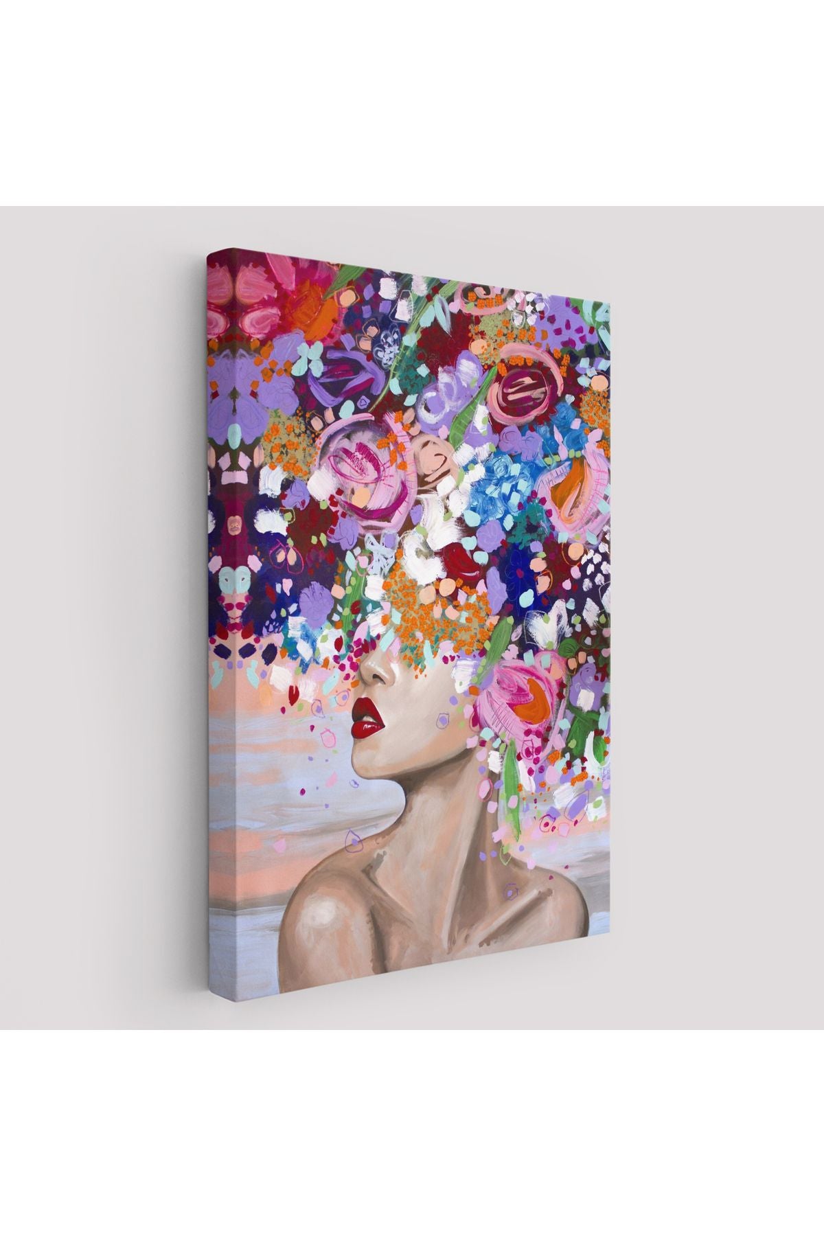 Çiçek Saçlı Kadın Yağlıboya Görünüm Dekoratif Kanvas Duvar Tablosu -6413