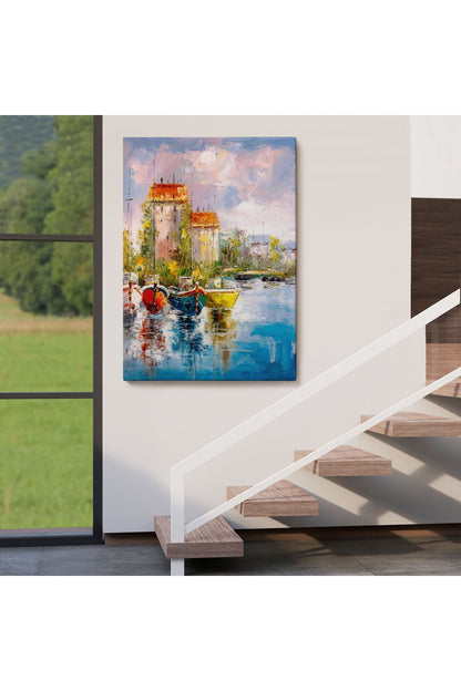 Liman Manzarası Yağlıboya Görünüm Dekoratif Kanvas Duvar Tablosu-5931