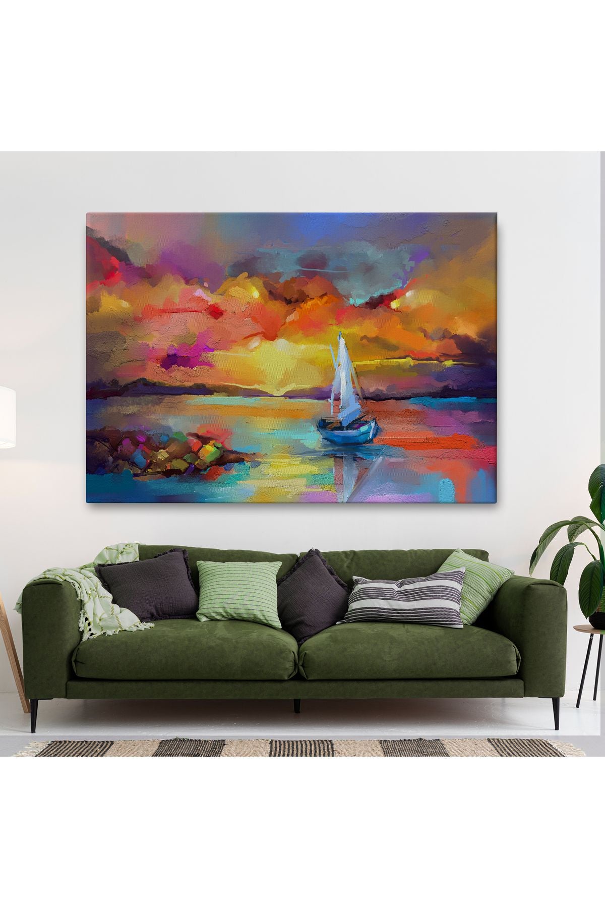 Denizdeki Yelkenli Yağlıboya Görünüm Dekoratif Kanvas Duvar Tablosu-3615