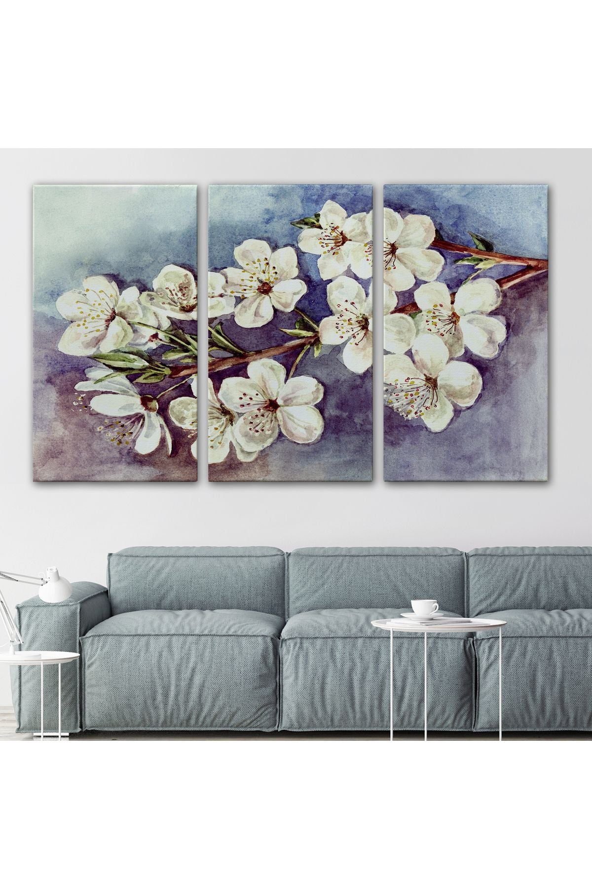 Beyaz Erik Çiçekleri Duvar Tablosu-1234