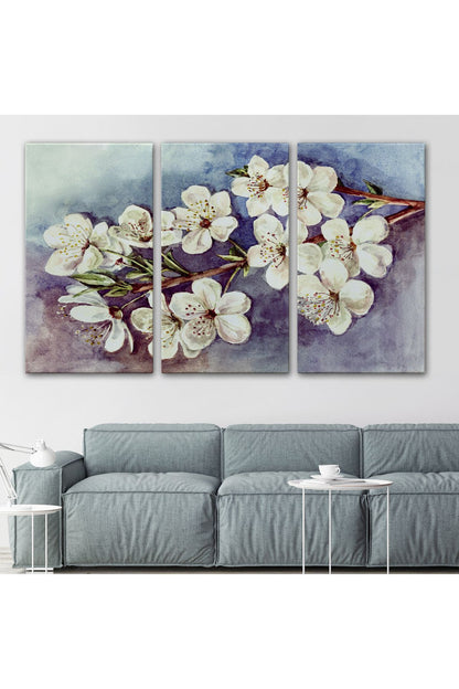 Beyaz Erik Çiçekleri Duvar Tablosu-1234