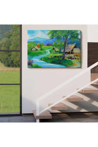 SZ KVS1-Dekoratif Duvar Tablosu-Taşra Köy Manzarası Tayland Kanvas Tablo 3478