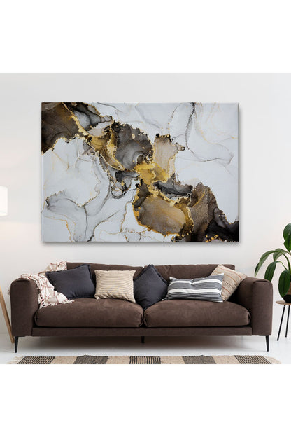 Mermer Desenli ve Altun Tozu Detaylı Soyut Modern Kanvas Tablo-5055