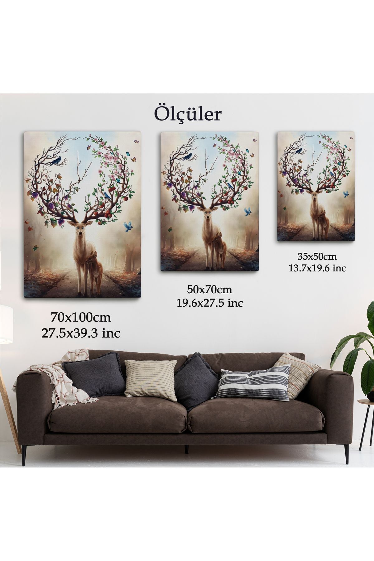 Geyik YBoynuzları Üzerinde Renkli Kuşlar Tablosu-6477