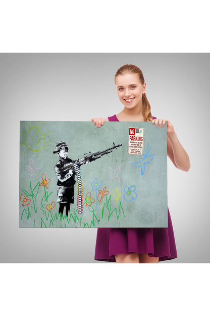 Bansky'nin Makineli Tüfekli Çocuk İsimli Eseri Kanvas Tablo, No Parking-5008