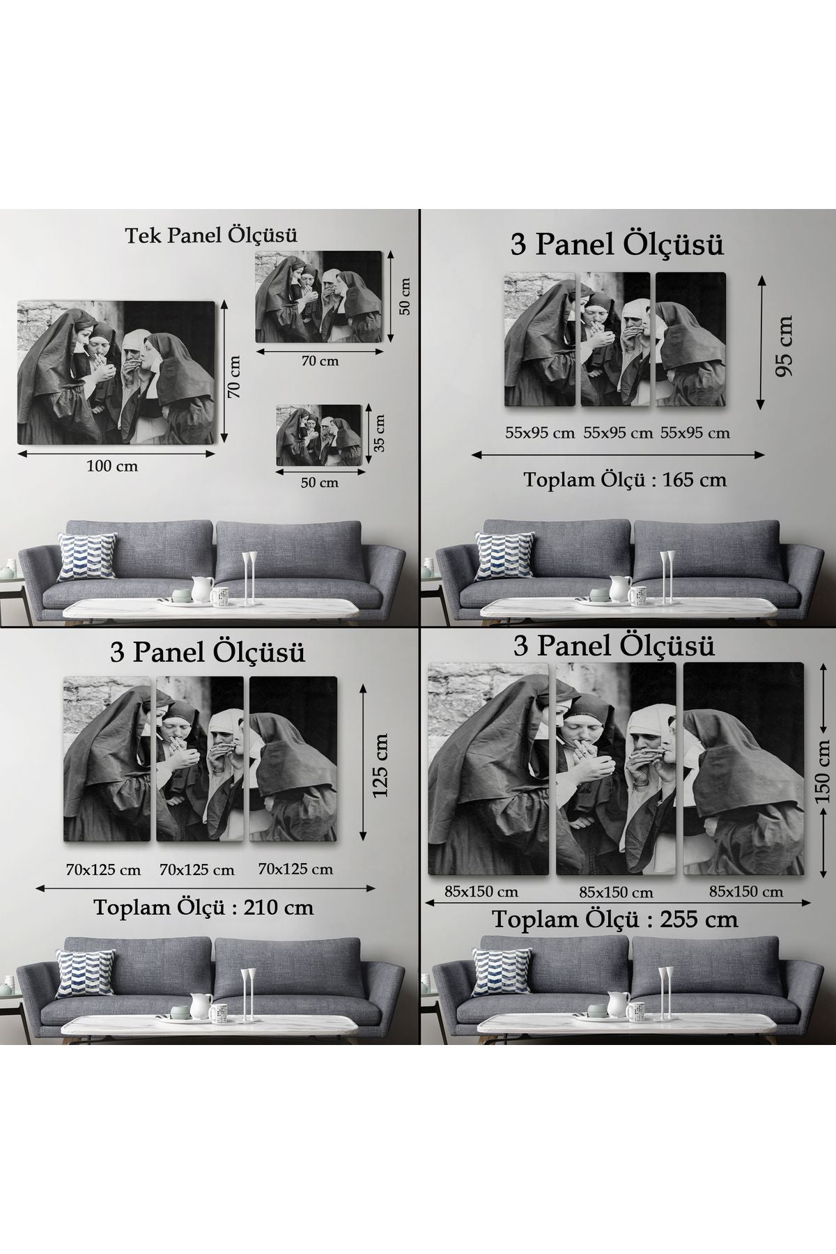 Sigara İçen Rahibeler Vintage Fotoğraf Tablo, Siyah ve Beyaz Kanvas Tablo-5376