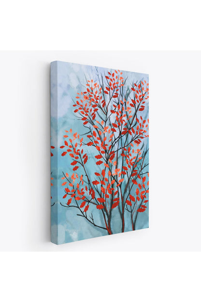 Kırmızı Yapraklar Soyut Dekoratif Kanvas Tablo-5179