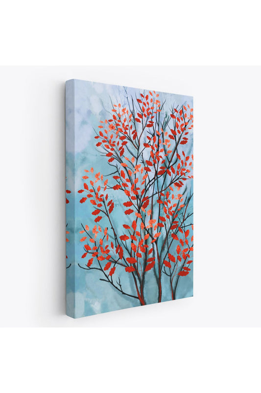 Kırmızı Yapraklar Soyut Dekoratif Kanvas Tablo-5179