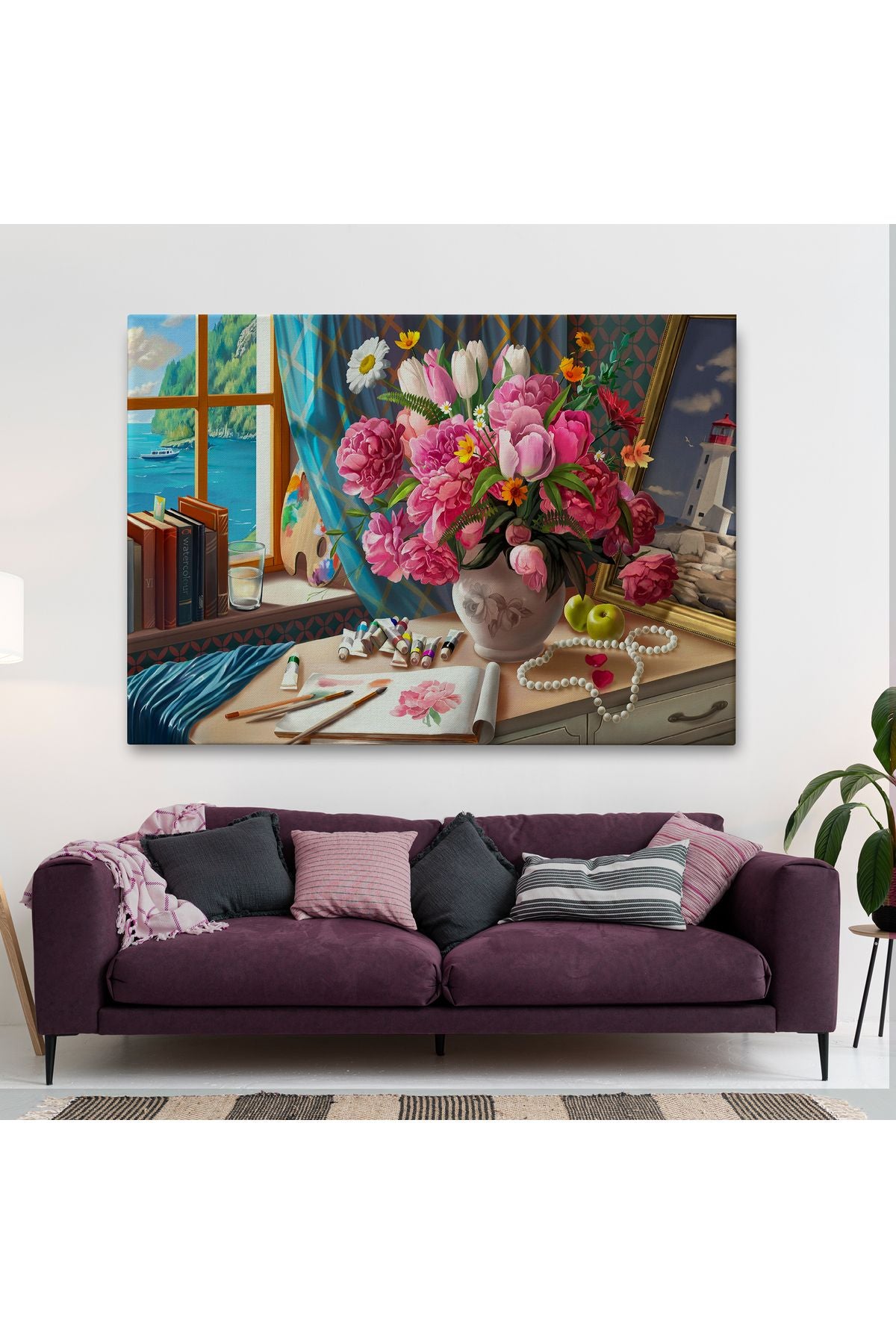 Deniz Manzaralı Yağlıboya Görünüm Dekoratif Kanvas Tablo-3621