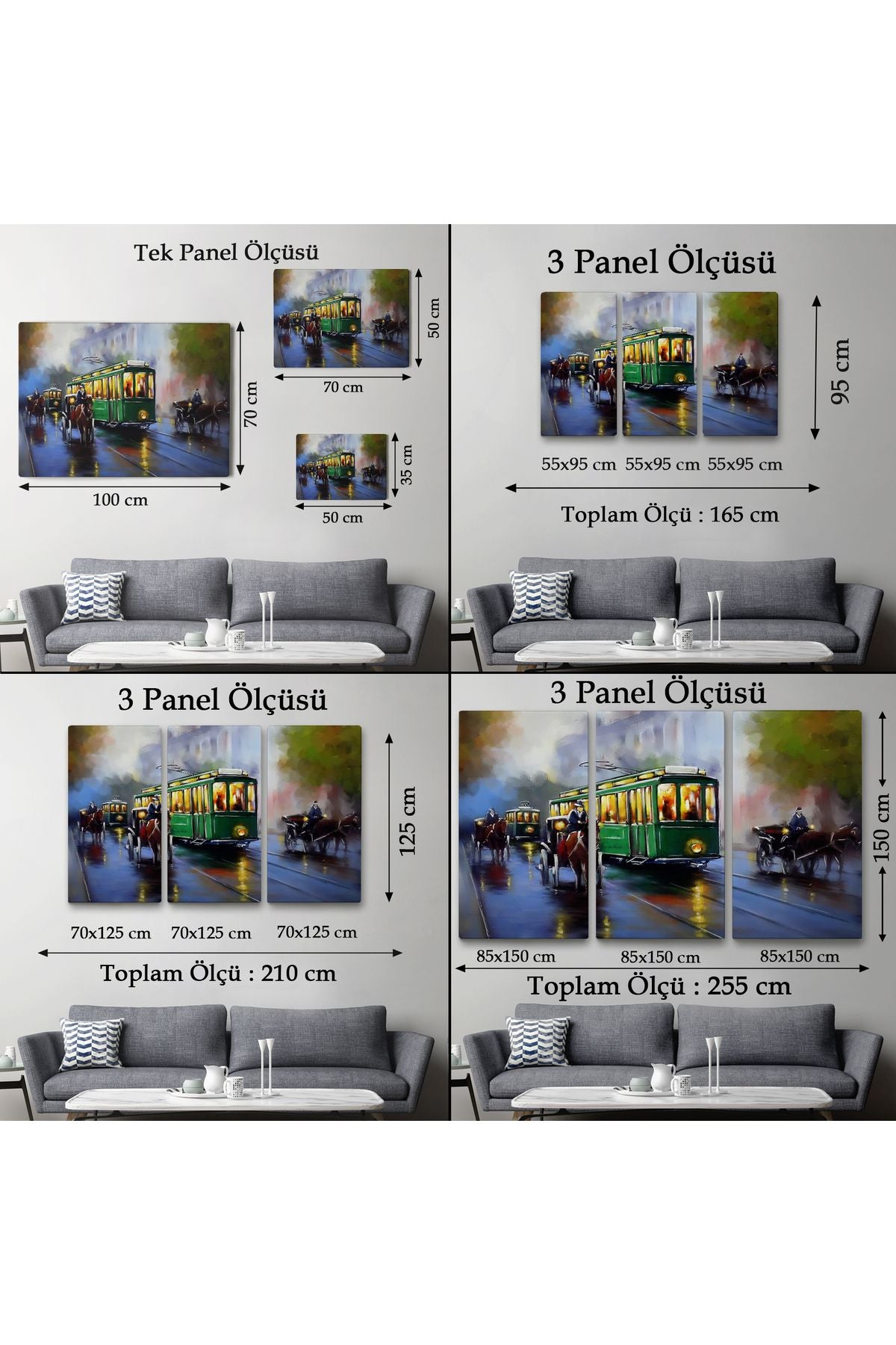 Eski Tramvay Retro Yağlıboya Görünüm Dekoratif Kanvas Duvar Tablosu-3574