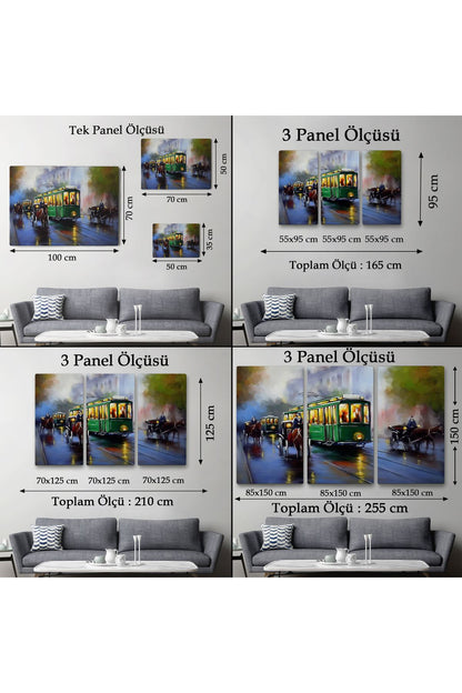 Eski Tramvay Retro Yağlıboya Görünüm Dekoratif Kanvas Duvar Tablosu-3574