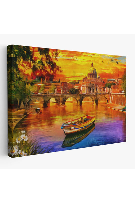 İtalya'daki Aziz Petrus Katedrali ve Tiber Nehri Tablosu-3544