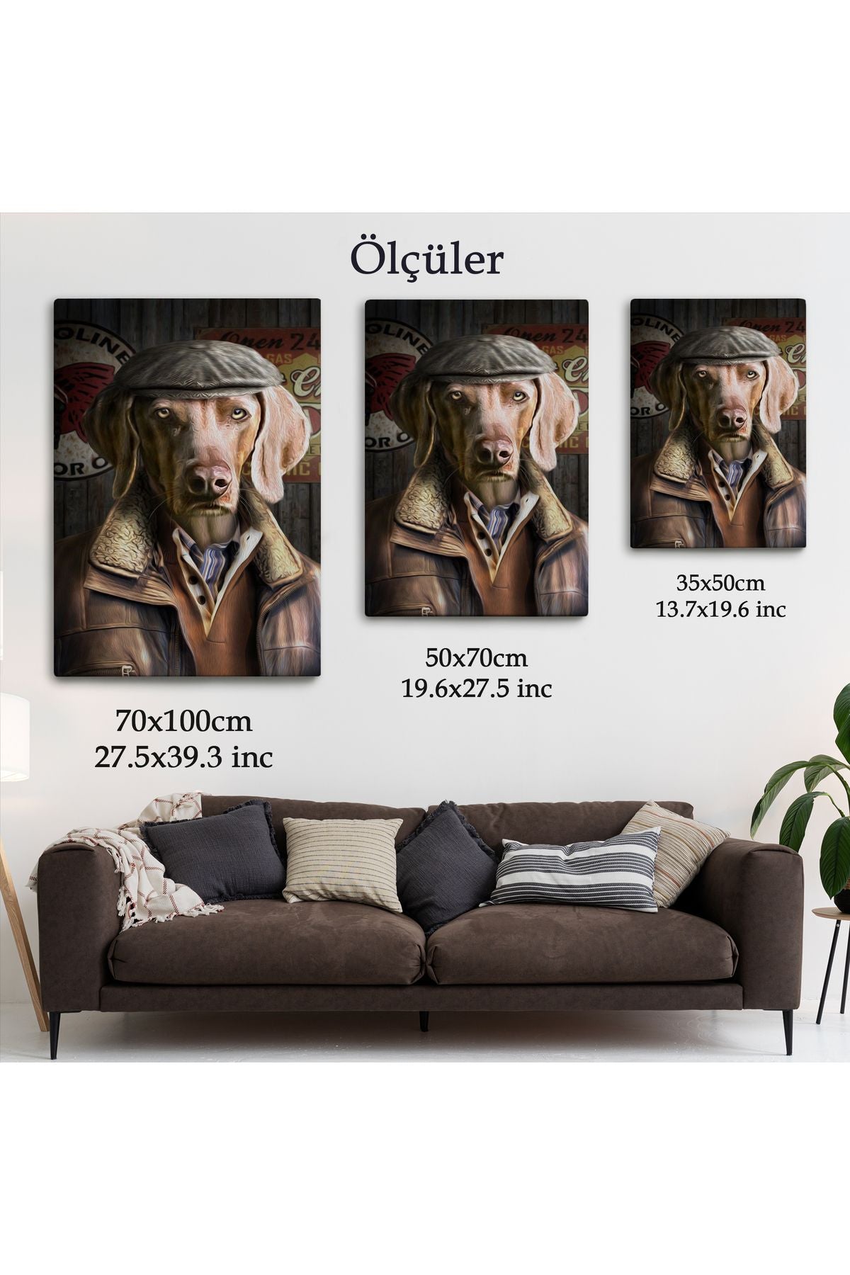 İnsan Kıyafetli Kasketli Köpek Dekoratif Duvar Tablosu -6178