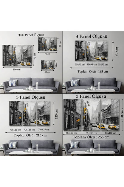 New York Sokakları Ve Sarı Taksi Yağlıboya Görünüm Kanvas Tablo-3552